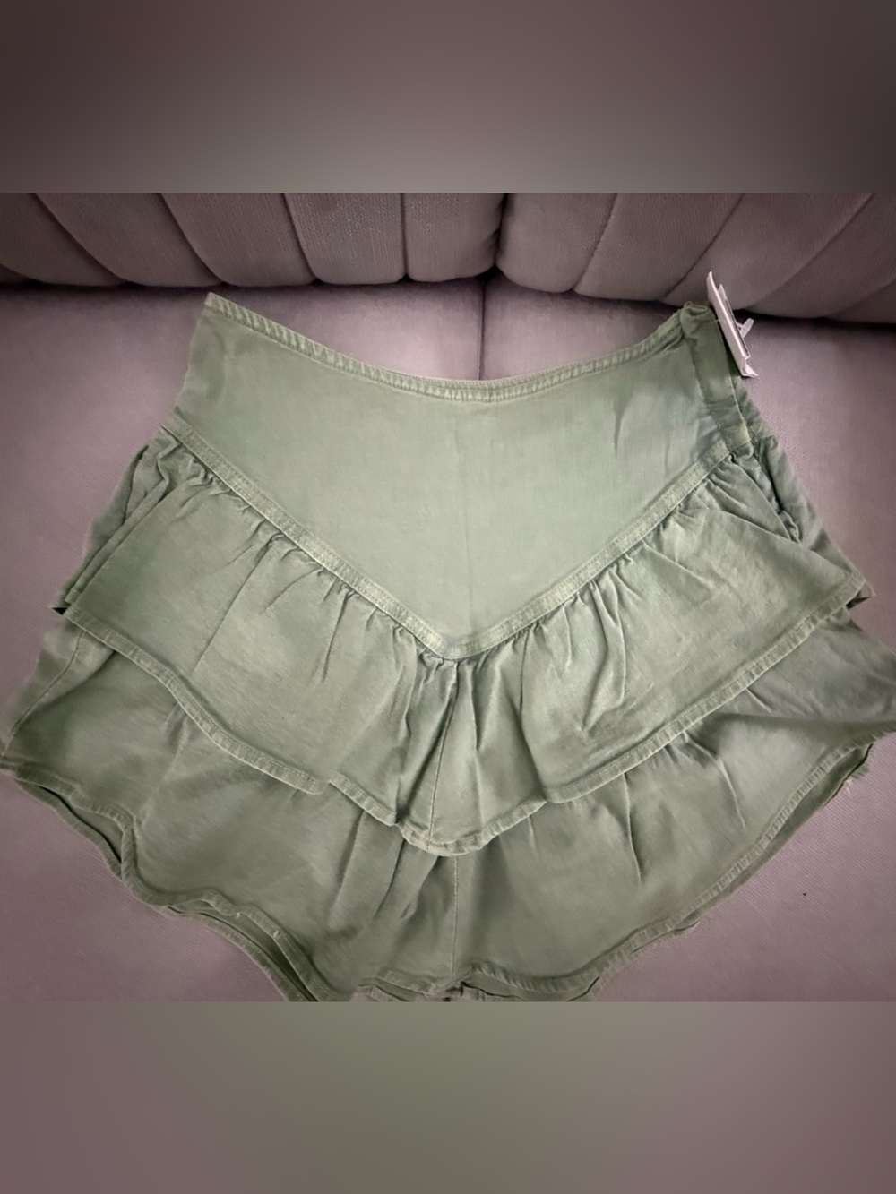 MOTHER The Ruffle Mini Skirt Loden Frost Olive Green 28 NWT $158